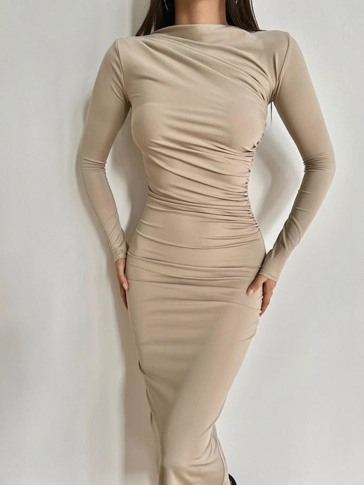 Damen Elegantes und figurbetontes Langarmkleid mit Raffungen Stalluxe