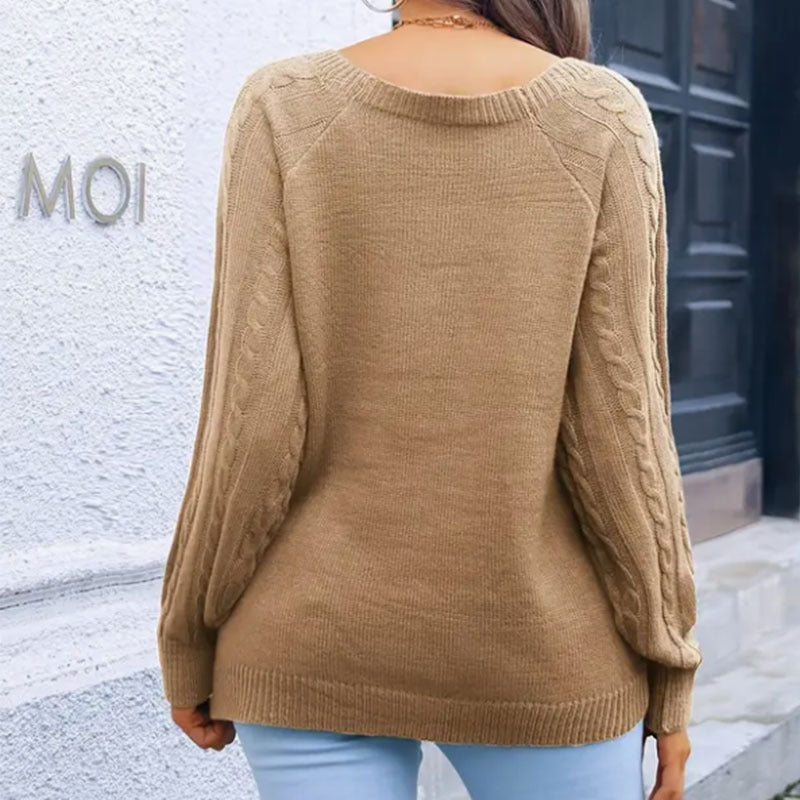 Damen Grobstrickpullover mit dekorativen Knöpfen und modernen Zopfmuster Stalluxe