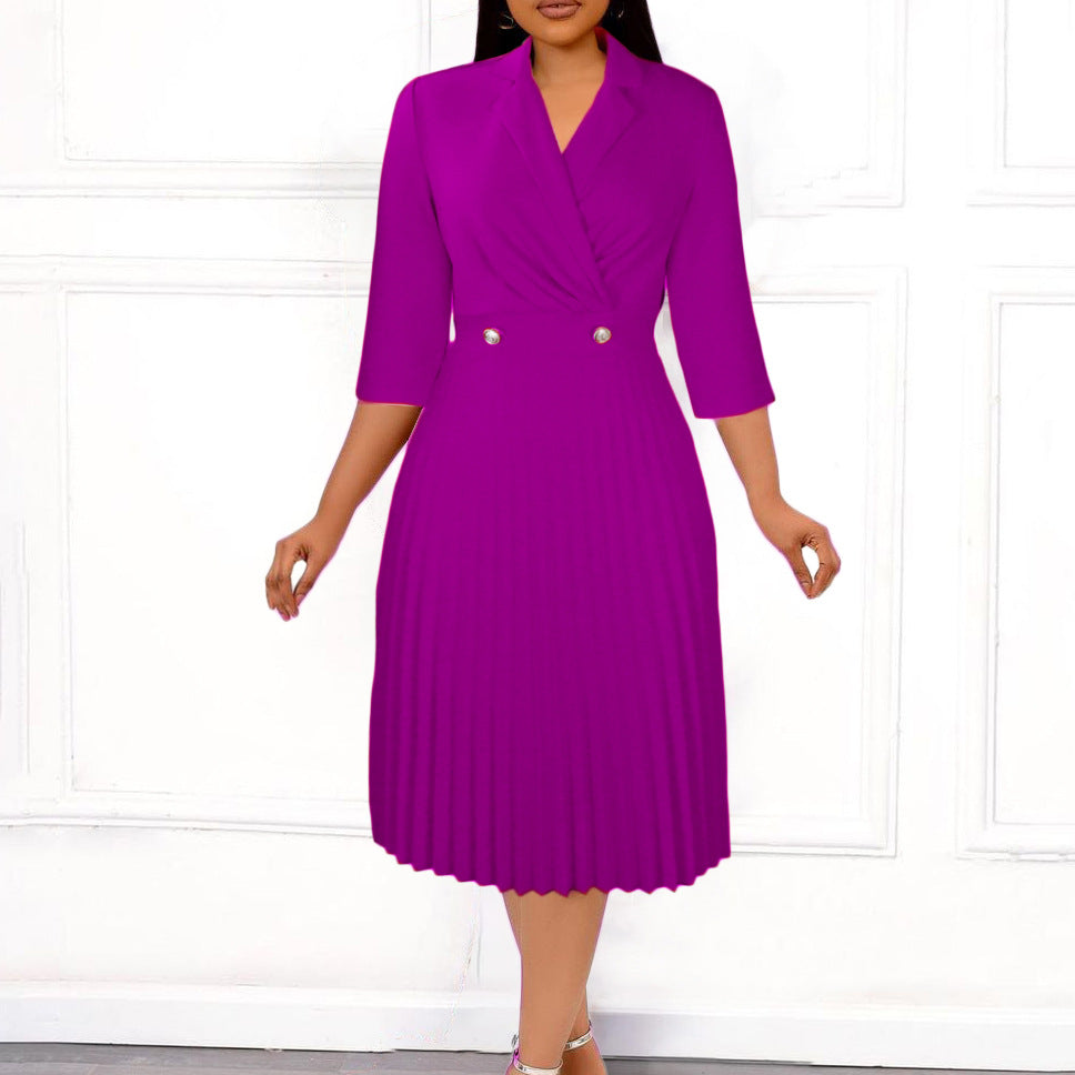 Damen elegantes Wickelkleid mit Plissee-Design und Bürokragen Stalluxe