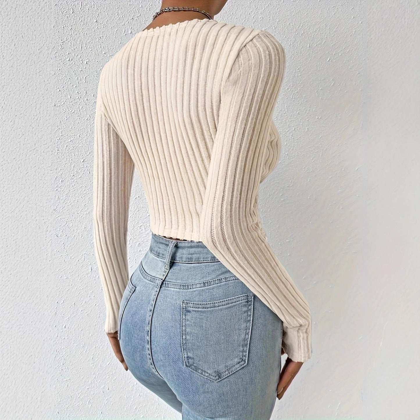 Damen Cropped Pullover mit V-Ausschnitt und raffiniertem Rippendesign Stalluxe