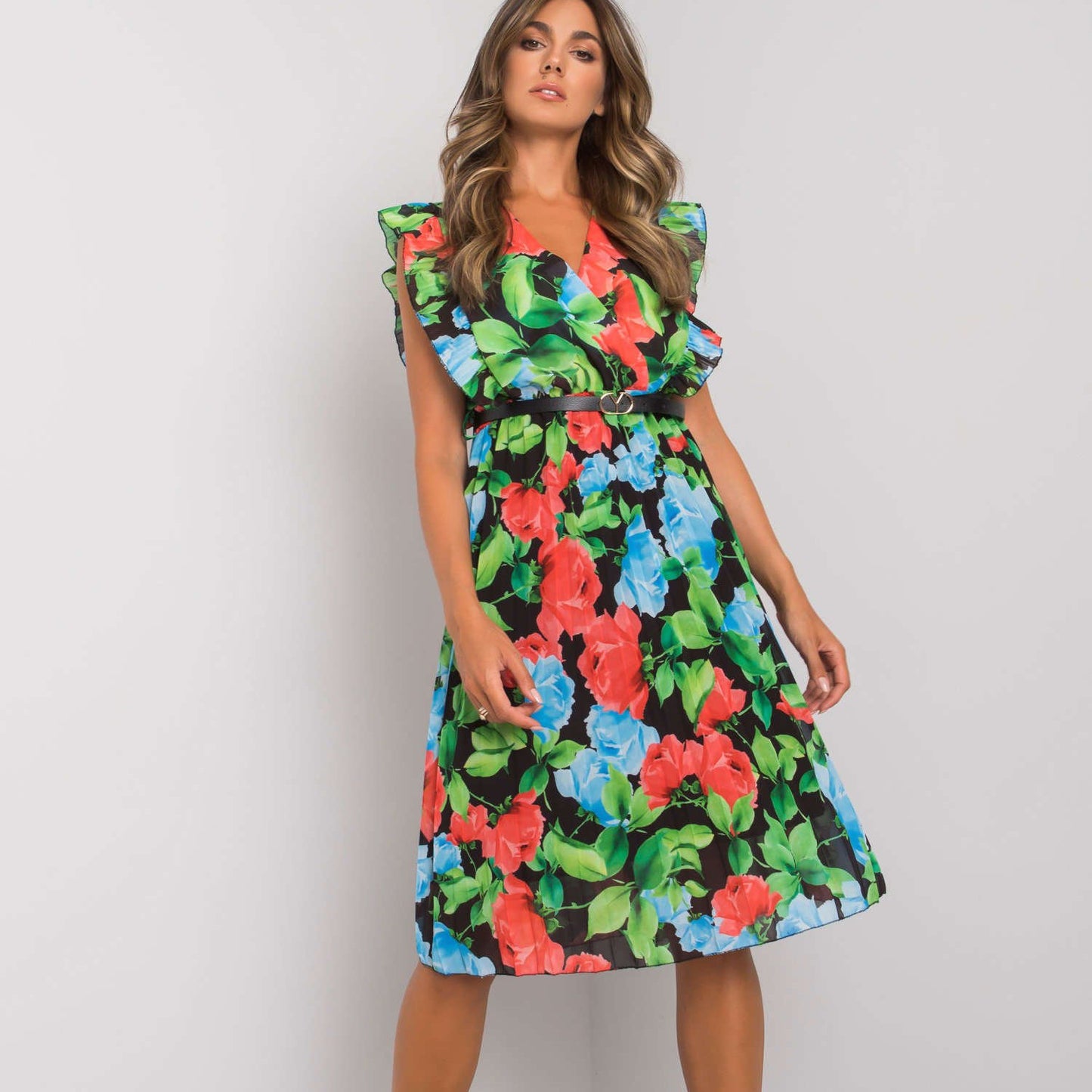 Damen Floral maxikleid mit Rüschendetails und Taillengürtel Stalluxe