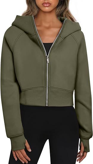 Damen Cropped Sweatjacke mit Reißverschluss und Kapuze Stalluxe
