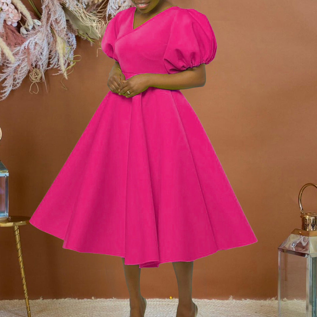 Damen Maxikleid mit voluminösen Puffärmeln und eleganter A-Linien-Silhouette Stalluxe