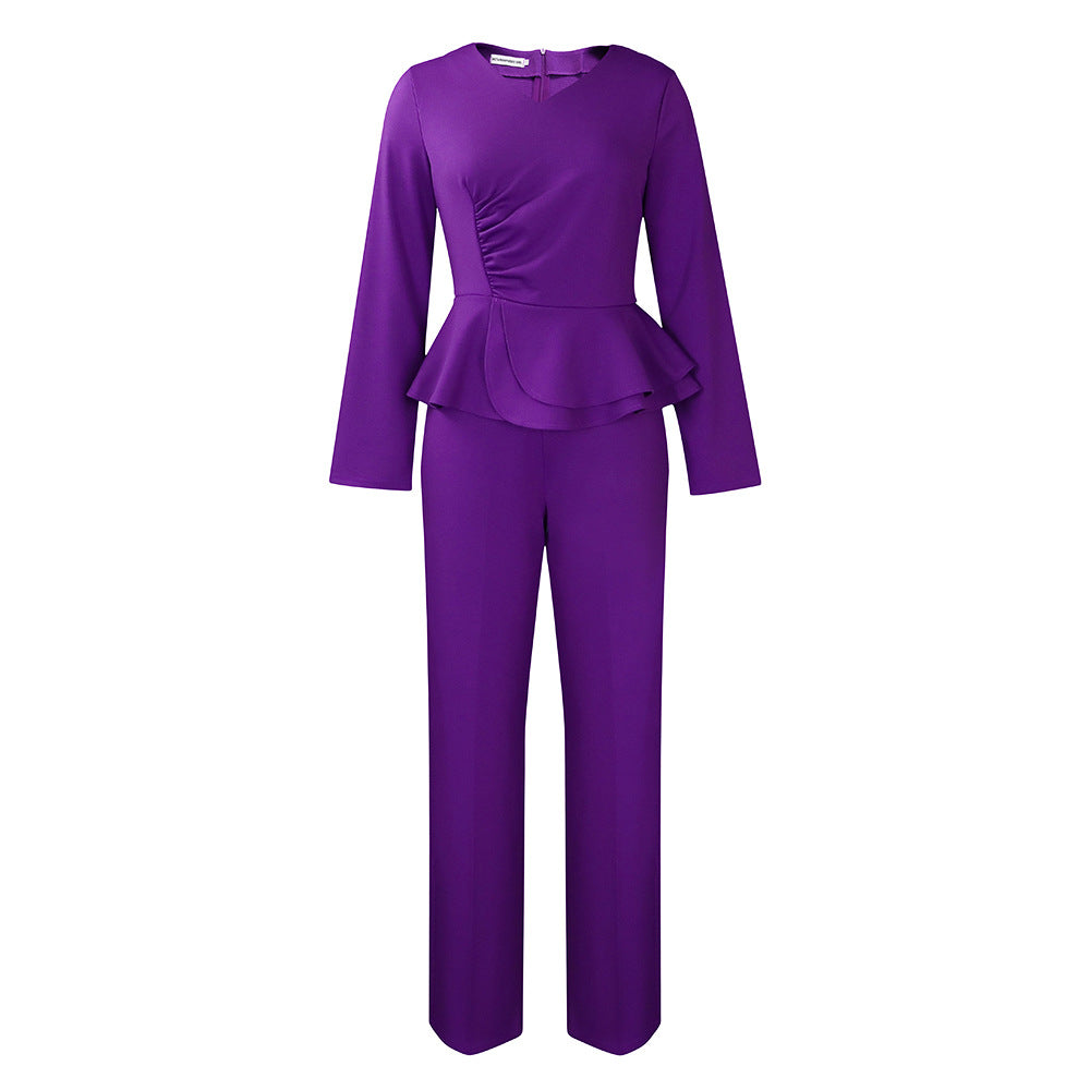 Damen Peplum Overall mit langen Ärmeln und elegantem V-Ausschnitt Stalluxe