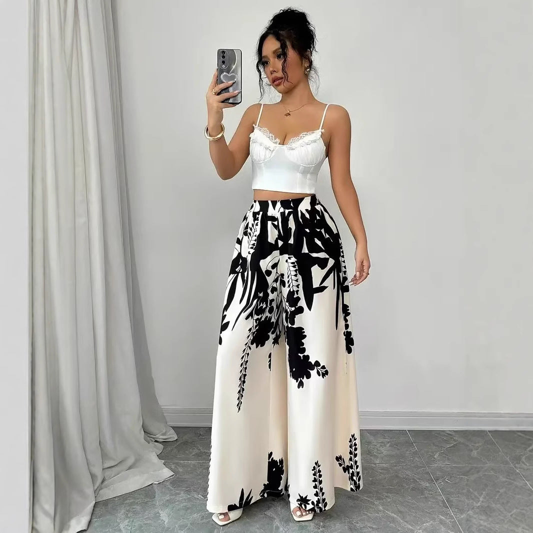 Damen Palazzo-Hose mit floralem Muster und elastischem Taillenbund Stalluxe