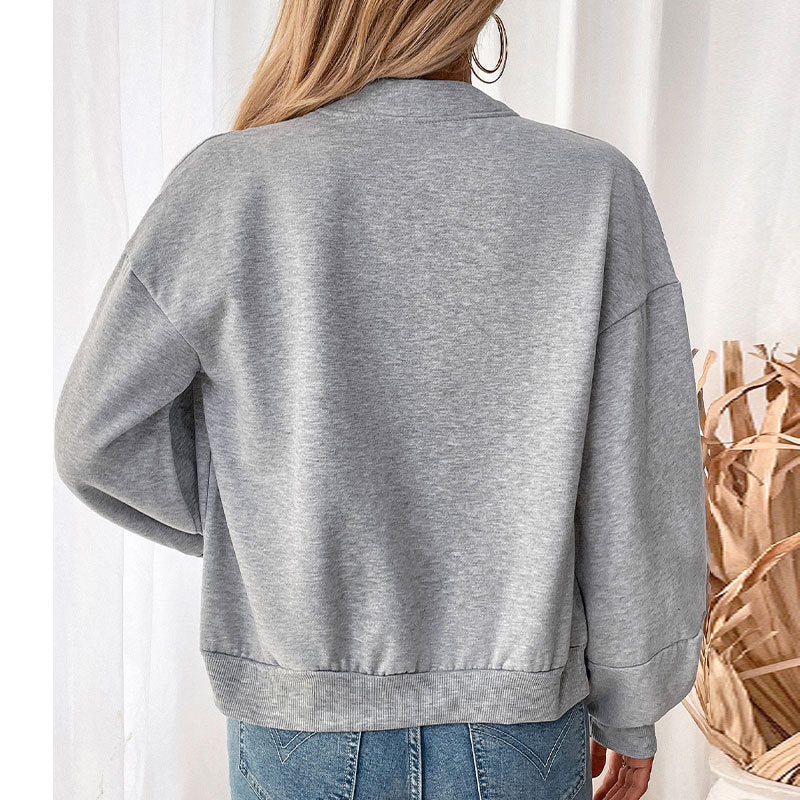 Damen lässige Sweatjacke mit voluminösen Ärmeln und Reißverschluss Stalluxe