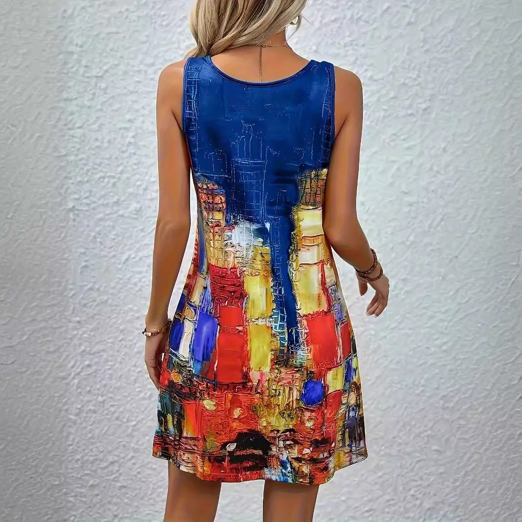 Damen Kurzärmliges Sommerkleid mit grafischem Druck und figurbetontem Schnitt Stalluxe