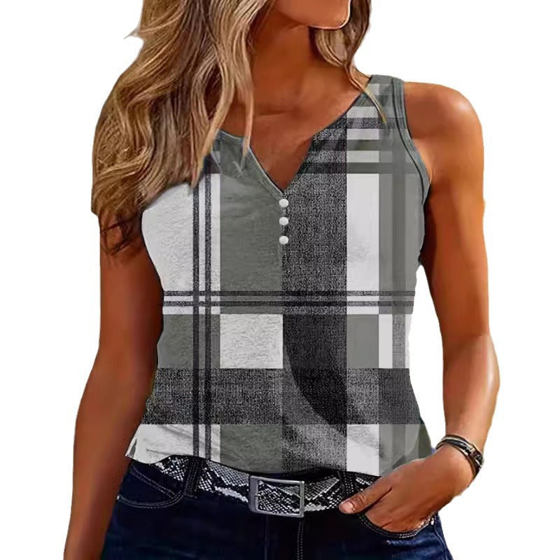 Damen Stylisches Karierter Button-Up Tanktop Stalluxe