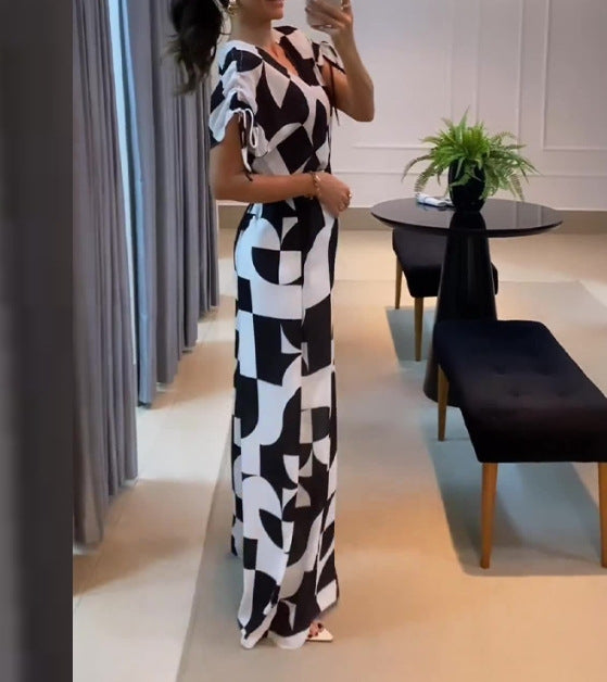 Damen Langes Maxikleid mit grafischem Muster und Raffung Stalluxe