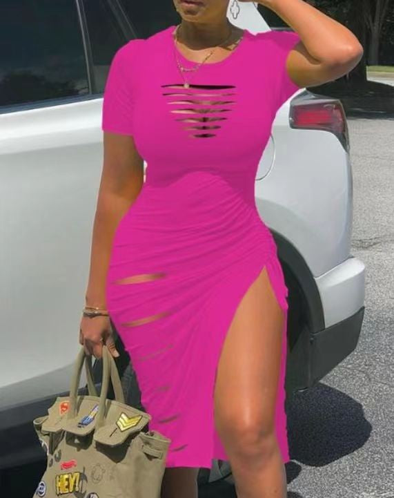 Damen figurbetontes Schlitzkleid mit Cut-Out-Details und Raffungen Stalluxe