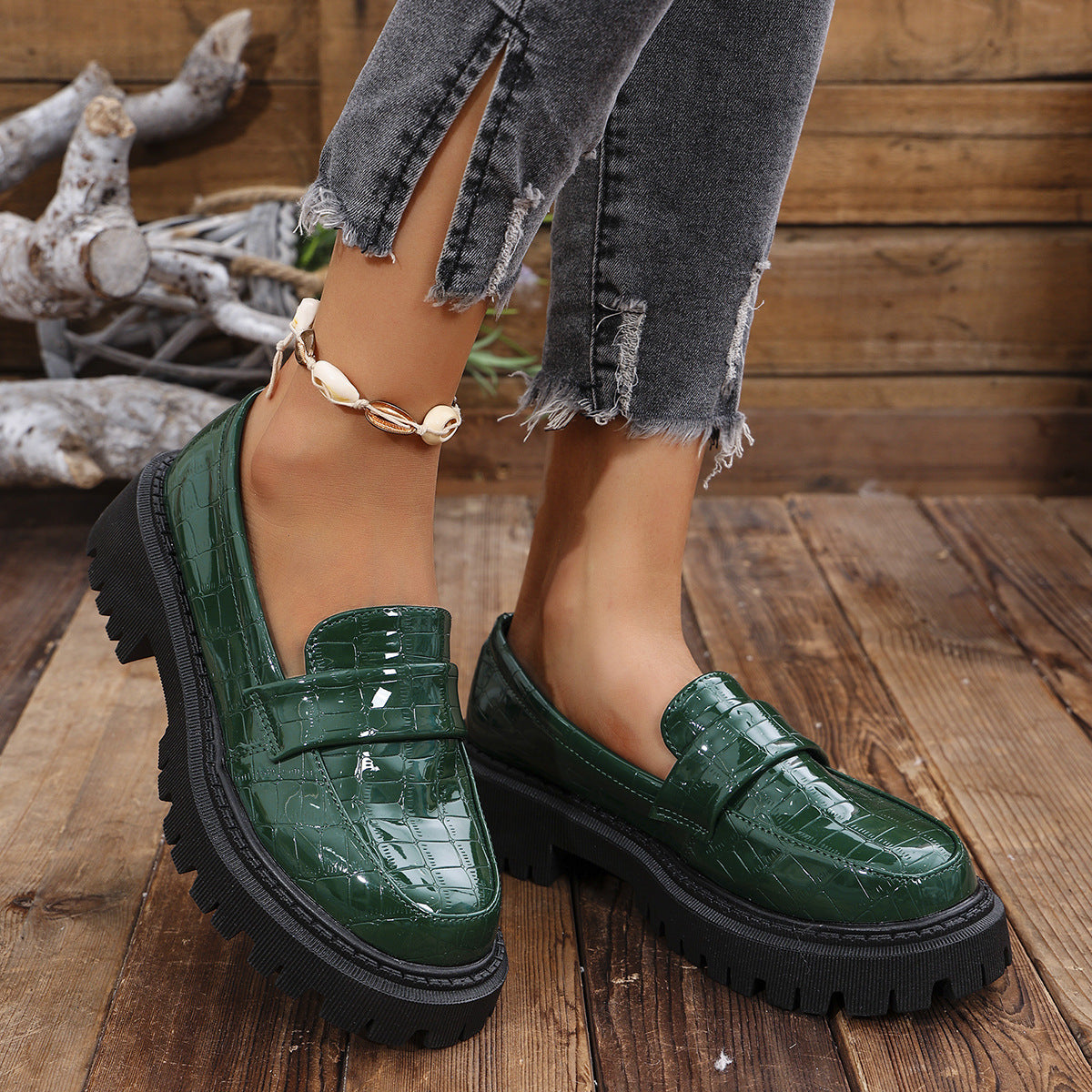 Damen Mokassins mit modernem Kroko-Design und robustem Profil Stalluxe