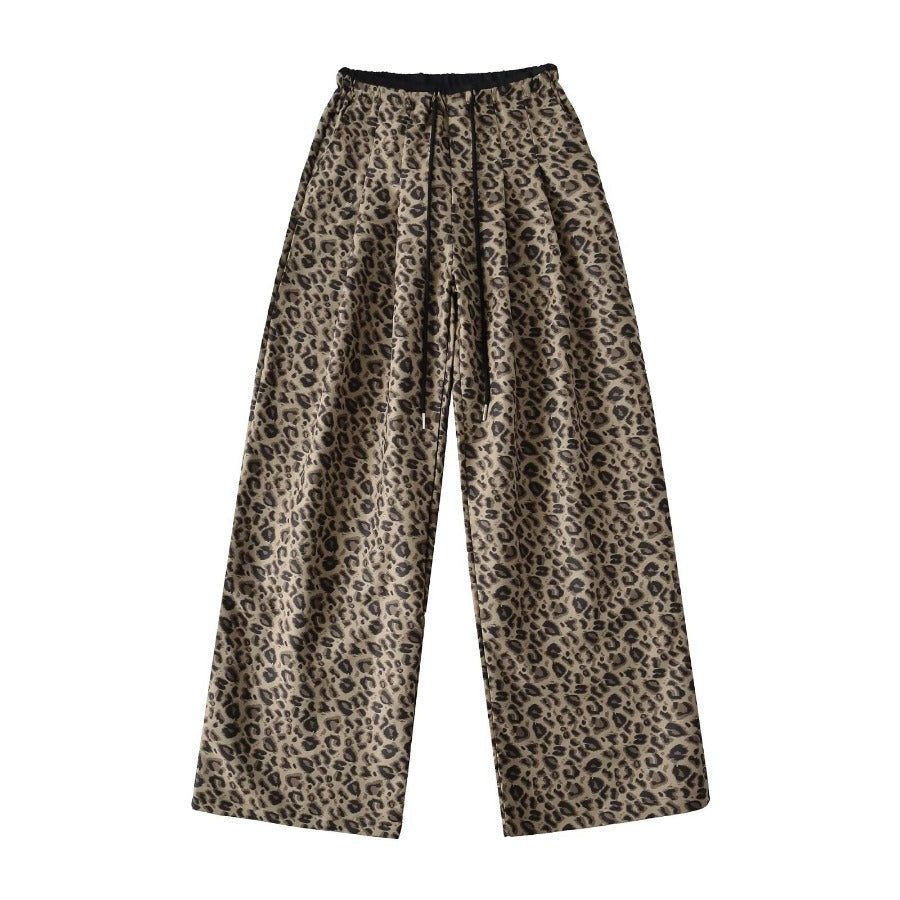 Damen Trendige weite Leoparden-Hose mit elastischem Bund und Bindegürtel Stalluxe