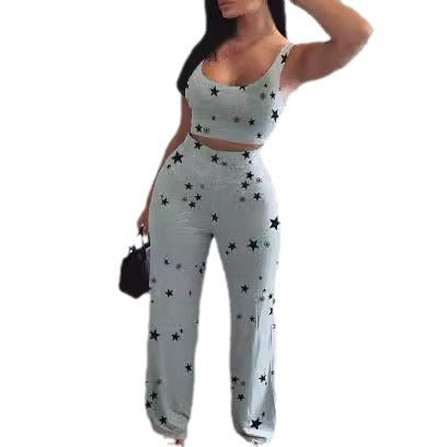 Damen Zweiteiliges Freizeitset mit Crop-Top und weitem Hosen Stalluxe