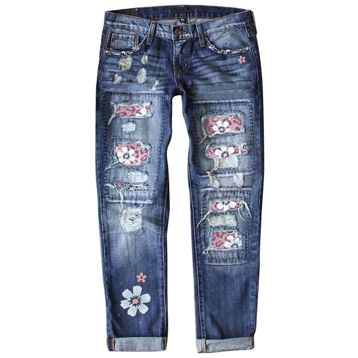 Damen modische Jeans mit kreativen Applikationen und distressed Look Stalluxe