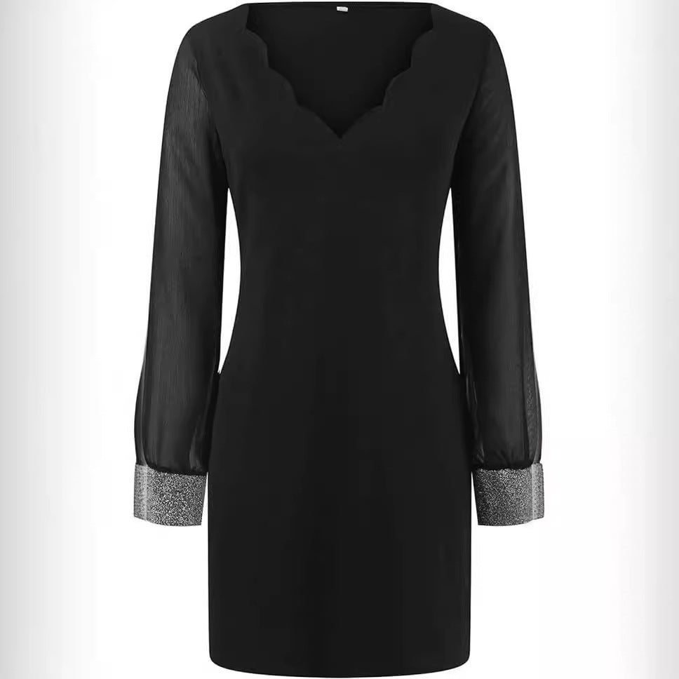 Damen Elegantes Minikleid mit durchscheinenden Ärmeln und Rüschendetails Stalluxe