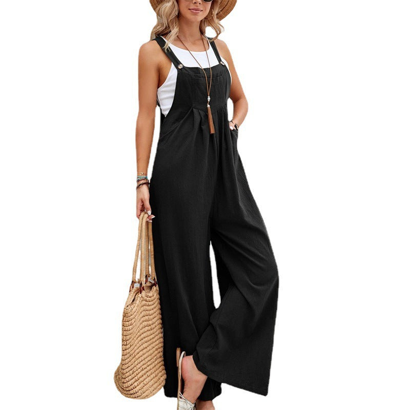Damen Lässiger Jumpsuit mit weitem Bein und verstellbaren Trägern Stalluxe