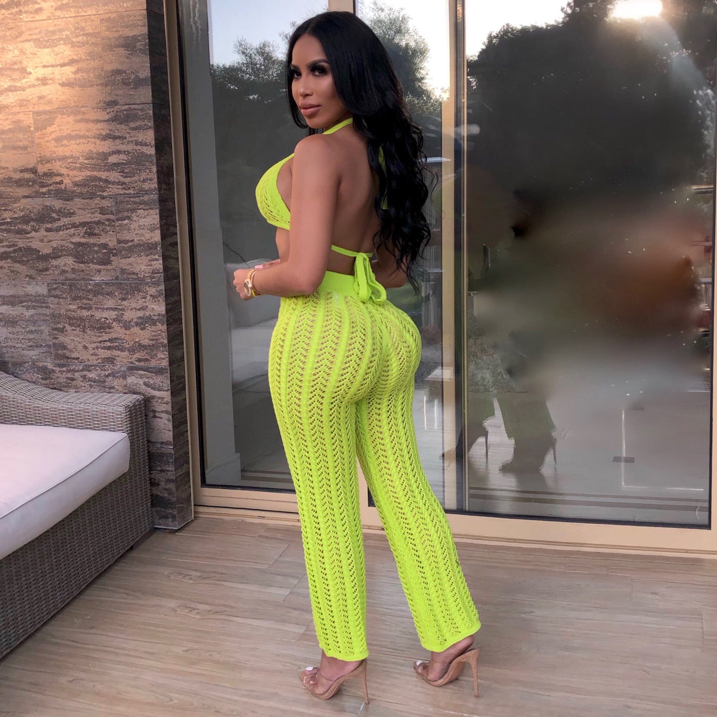 Damen Strick-Set mit hochgeschnittenem-Hosen und minimalistischen Top Stalluxe