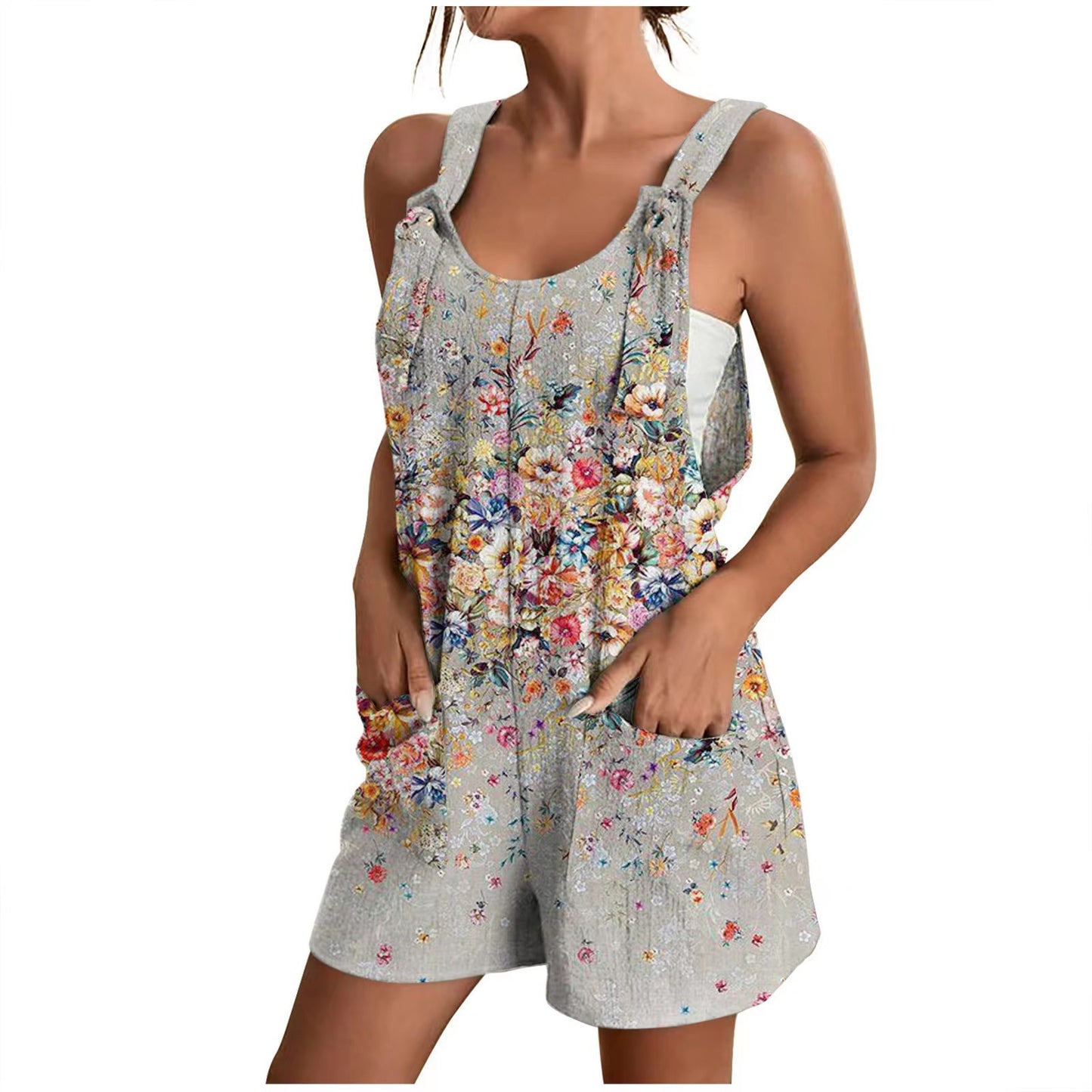 Damen Lässiger Sommeroverall mit floralem Print und praktischen Taschen Stalluxe