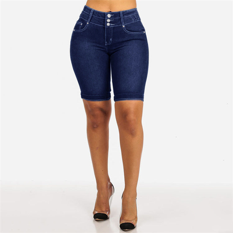Damen Jeansbermuda mit hohem Bund und Knopfdetail Stalluxe