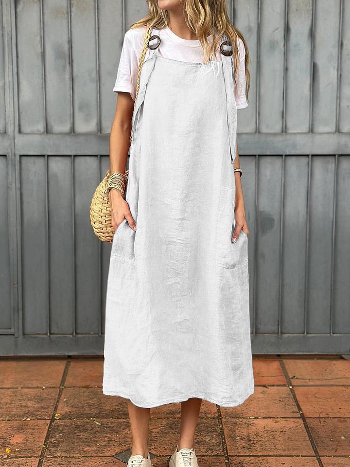 Damen Leichte Leinenkleid mit Taschen Stalluxe