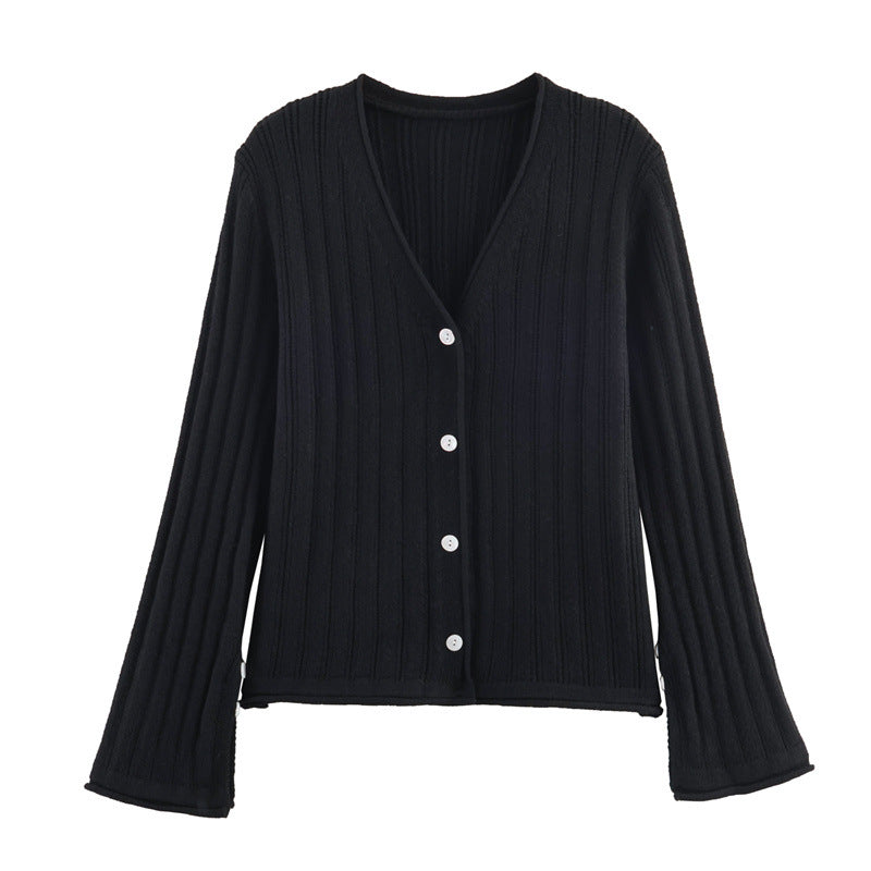 Damen Rippstrickjacke mit V-Ausschnitt und Knopfverschluss Stalluxe