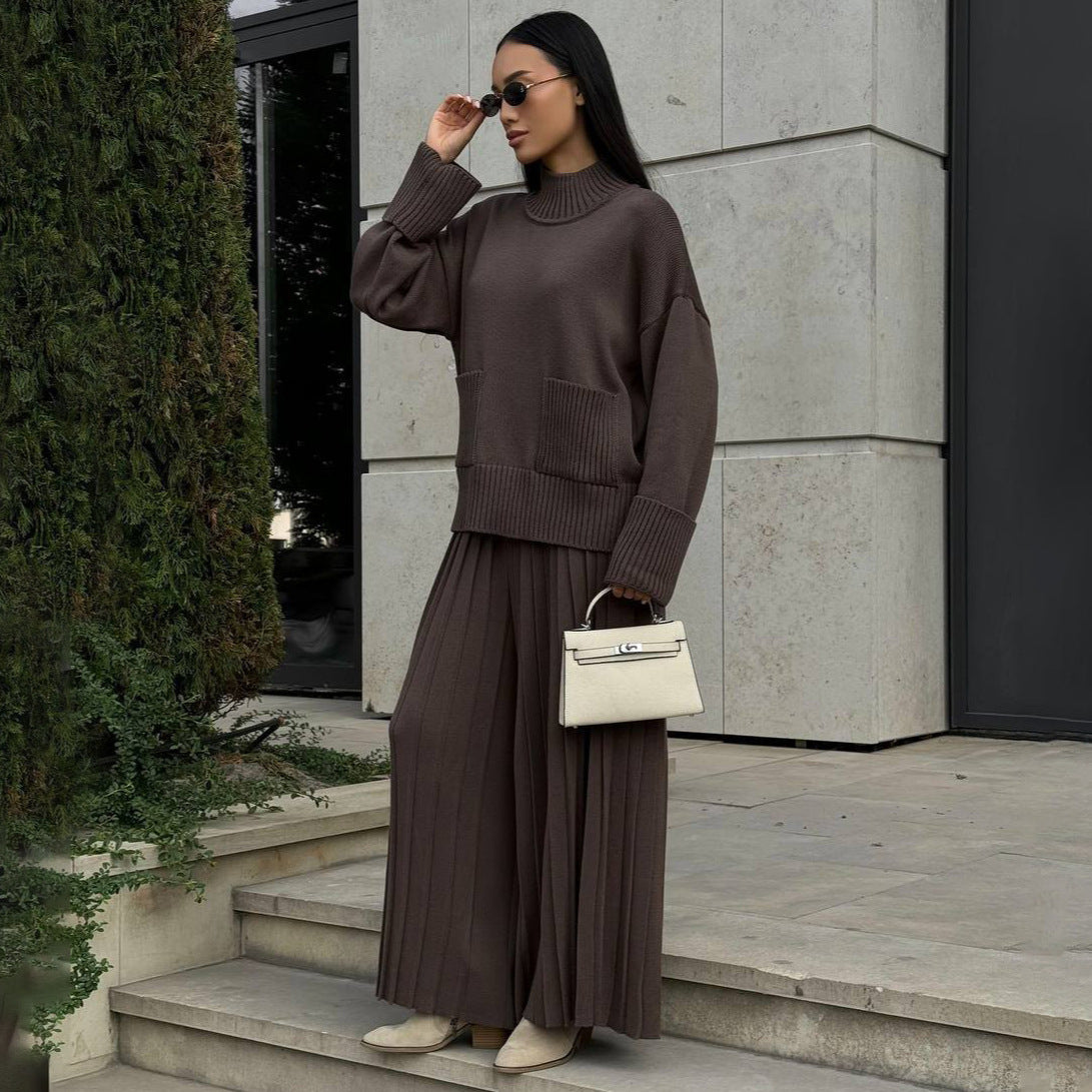 Damen Strickpullover mit plissierter Maxi-Hose Stalluxe