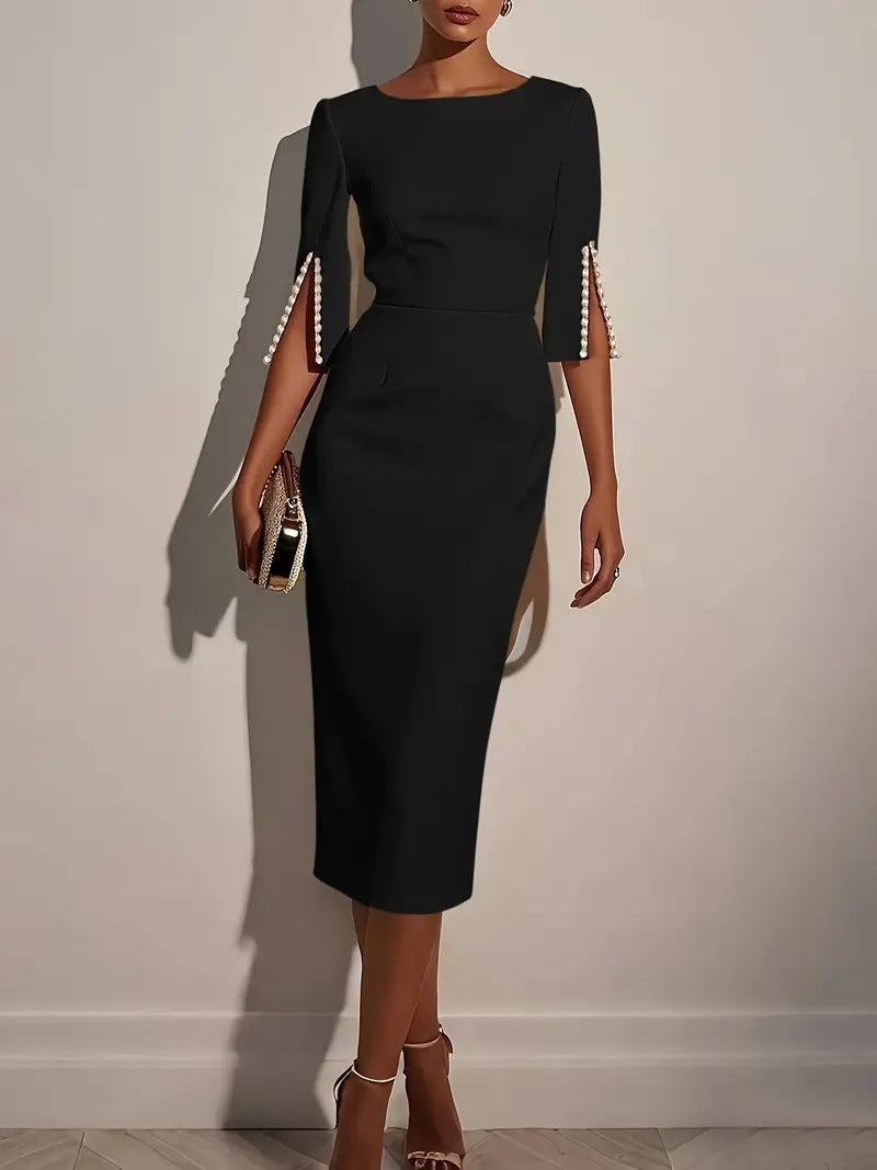 Damen Elegantes Midi-Kleid mit Perlenakzenten Stalluxe