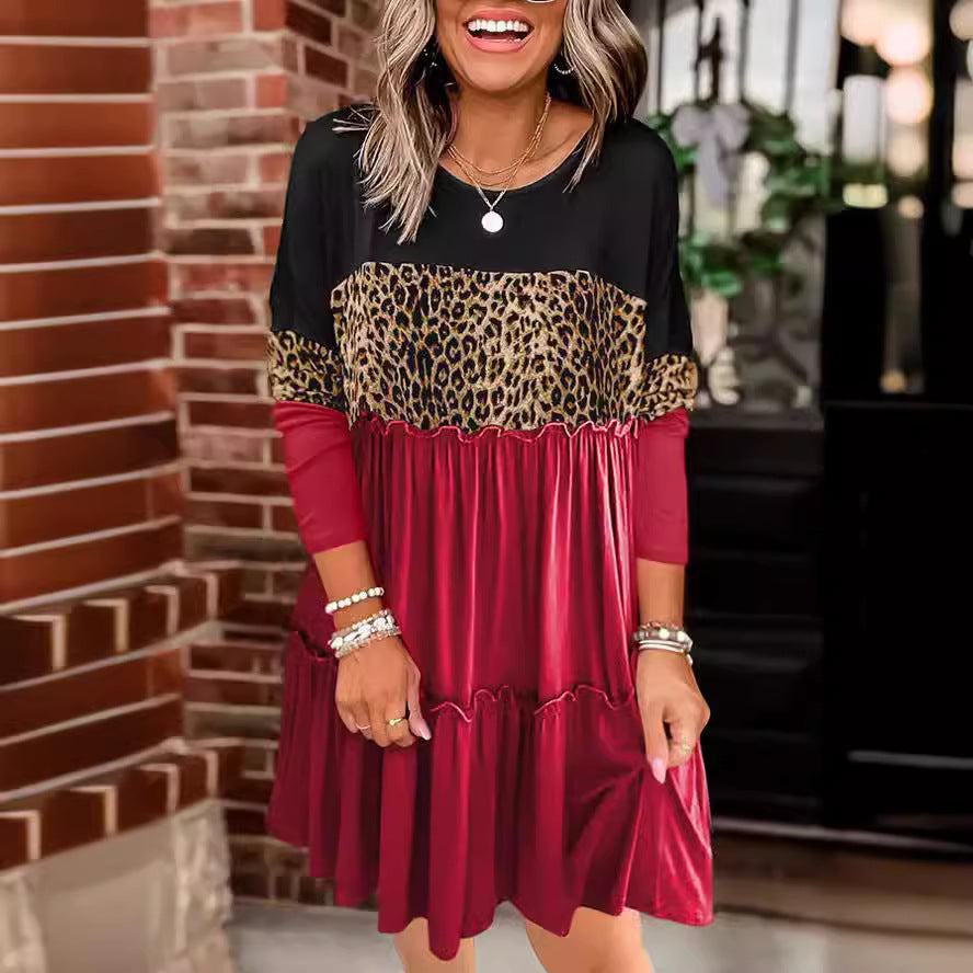 Damen Elegantes Tierdruck Kleid mit rüschigem Saum Stalluxe