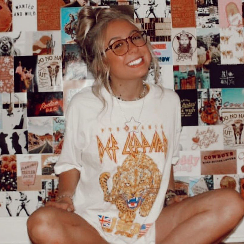 Damen T-Shirt mit künstlerischem Leopardenmotiv und Vintage Grafik Stalluxe