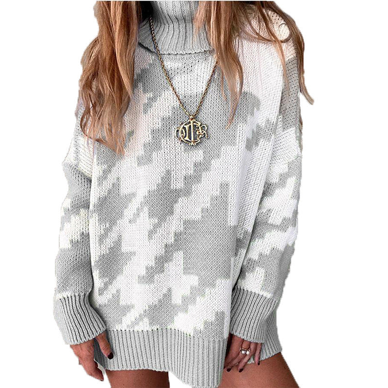 Damen Strickpullover mit hohem Kragen und modernem Zickzack-Muster Stalluxe