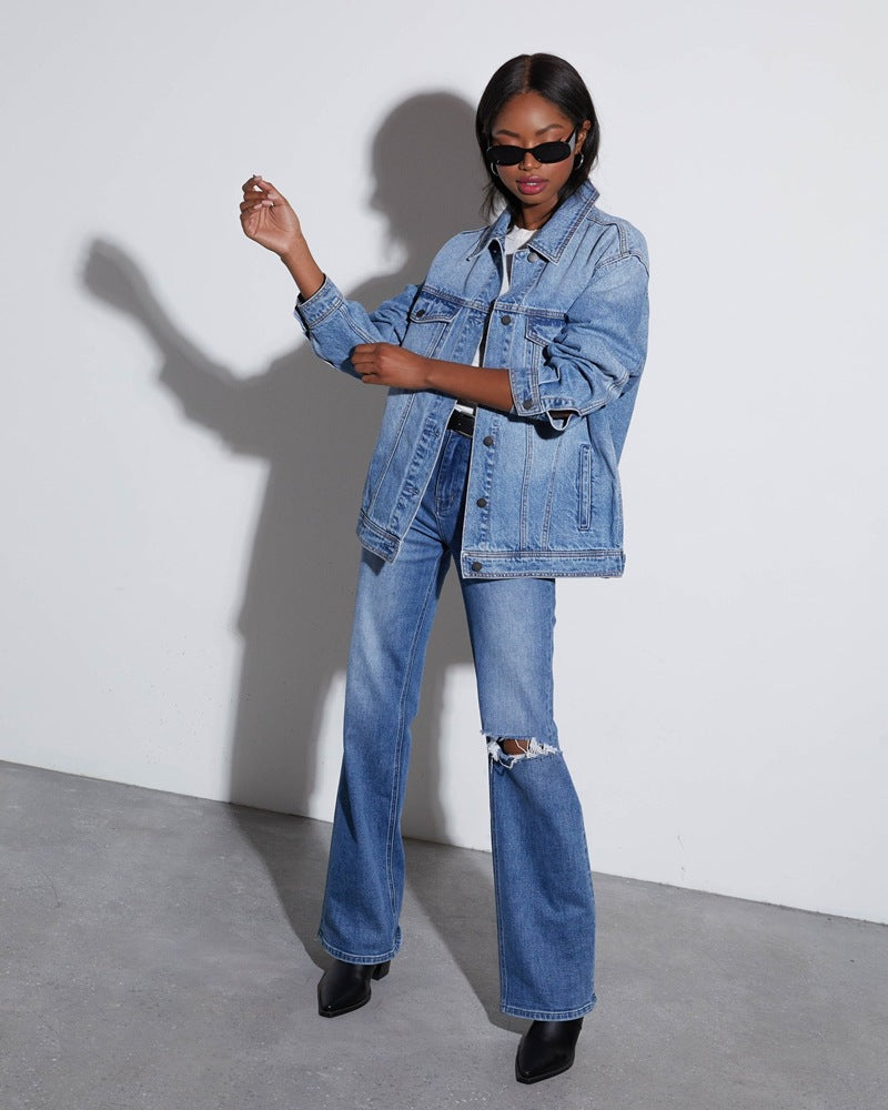 Damen Modische Oversized Jeansjacke mit lässigem Schnitt Stalluxe