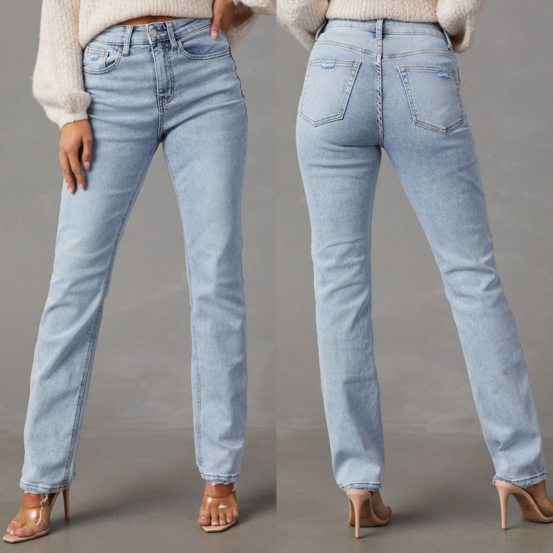 Damen High-Waist Jeans mit lässigem Schnitt und ausgefranstem Saum Stalluxe
