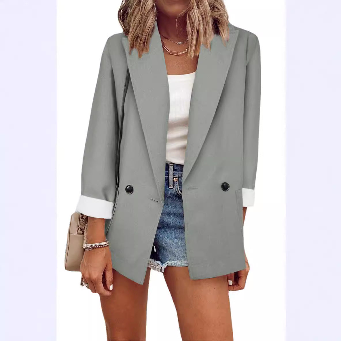 Damen modischer Blazer im Oversized-Schnitt mit tiefen Taschen und umgeschlagenen Ärmeln Stalluxe