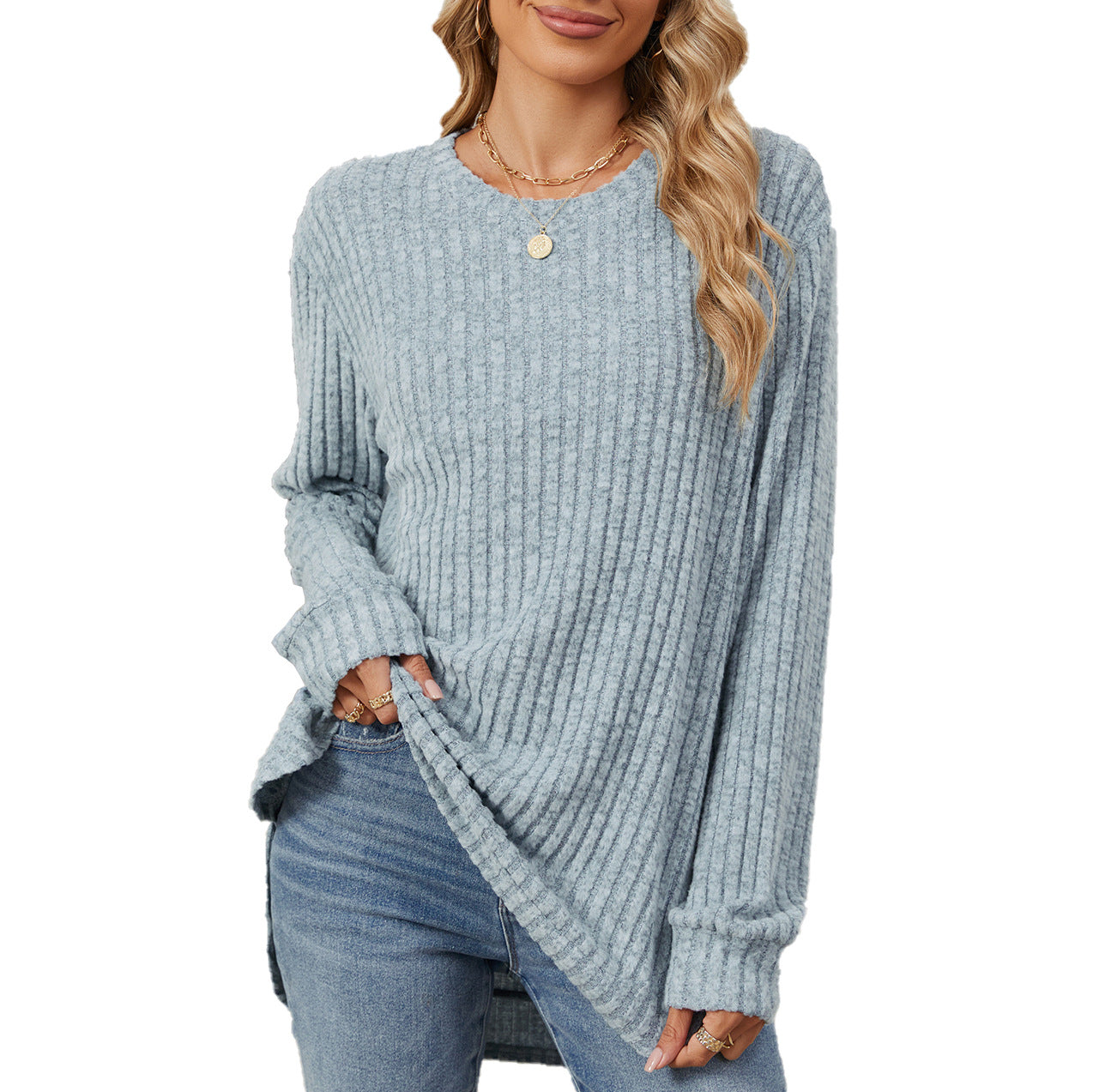 Damen lässiges Longsleeve Oberteil mit modischem Rippmuster und lockerer Passform Stalluxe
