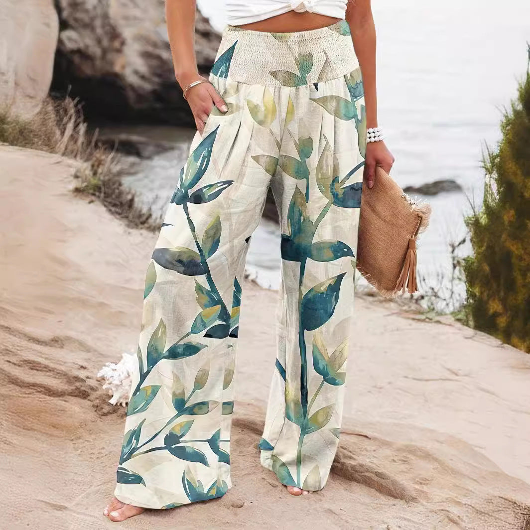Damen Palazzo-Hosen mit floralem Druck und elastischem Bauchbund Stalluxe