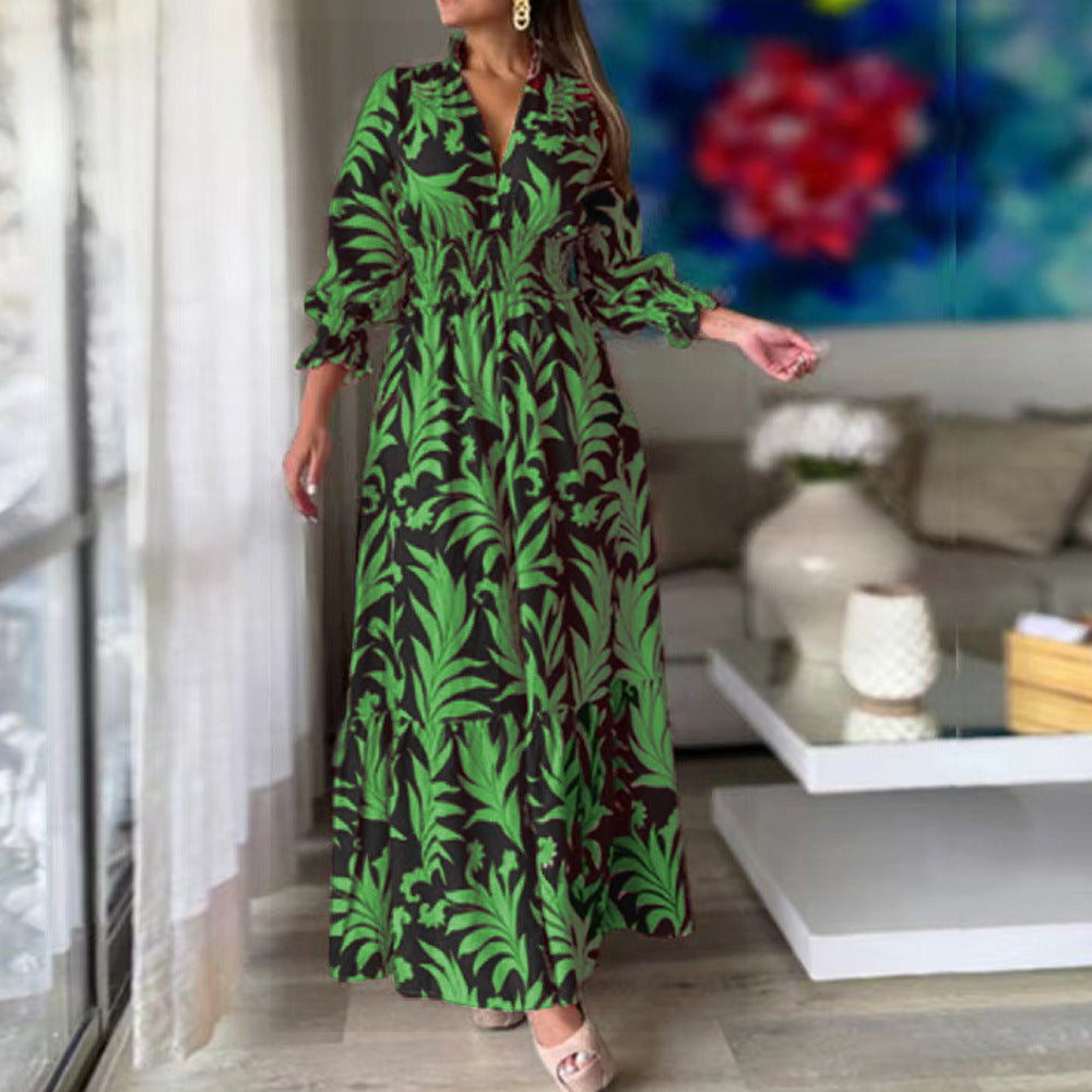 Damen Maxikleid mit voluminösen Ärmeln und floralem Druck Stalluxe