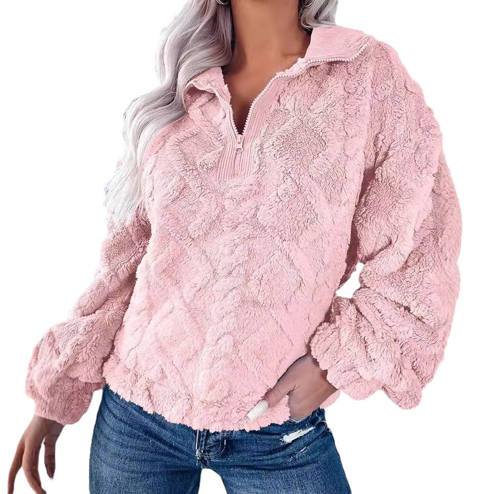 Damen Kuschelpullover mit hochgeschlossenem Reißverschluss und strukturiertem Design Stalluxe