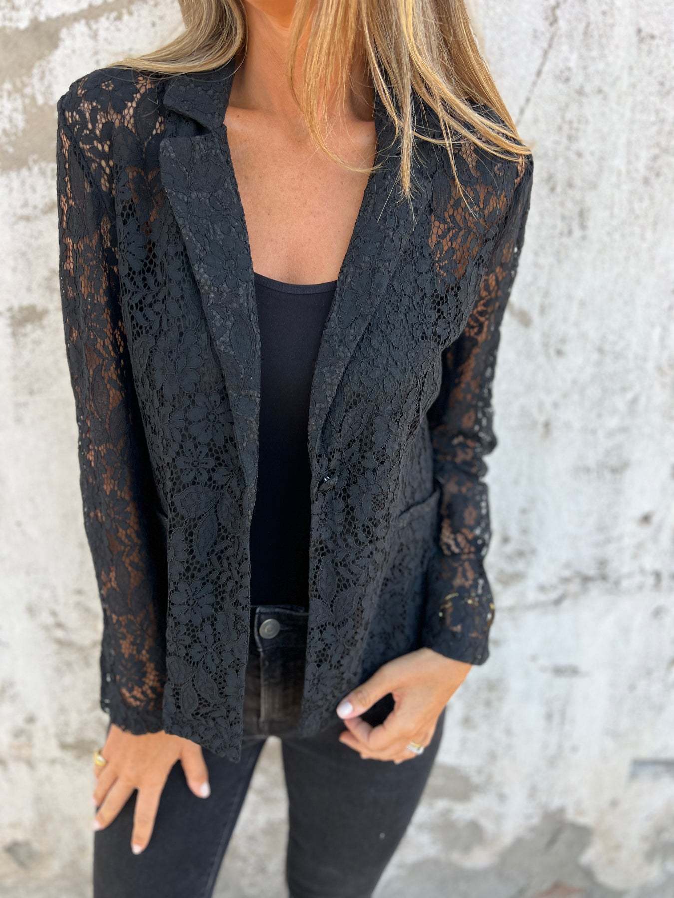 Women's Sheer Lace Blazer Stalluxe