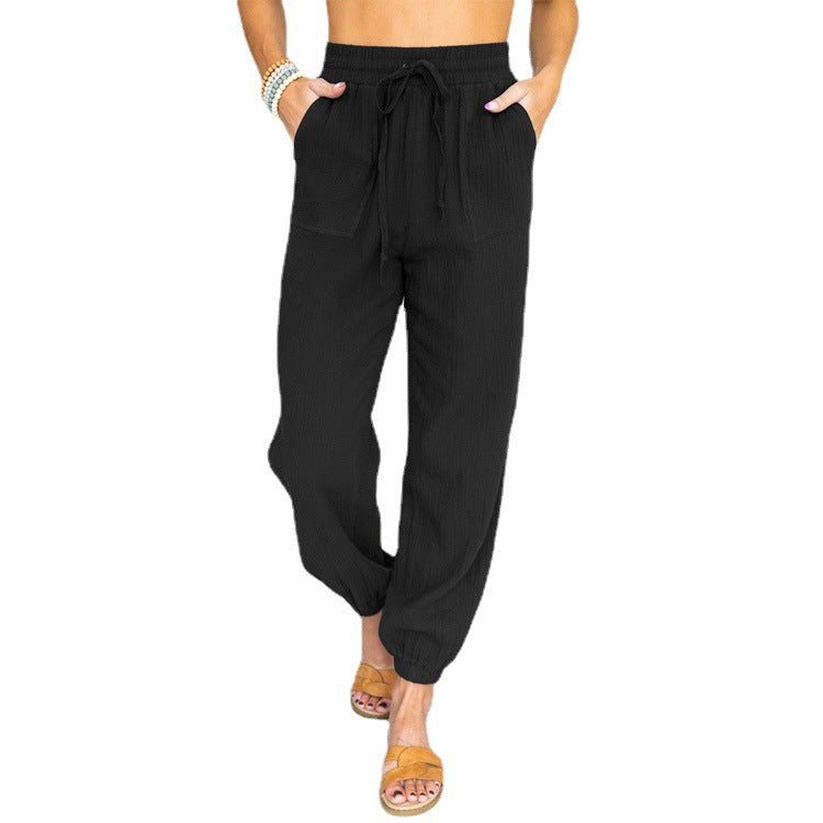 Damen luftige Freizeithose mit elastischem Bund und seitlichen Taschen Stalluxe