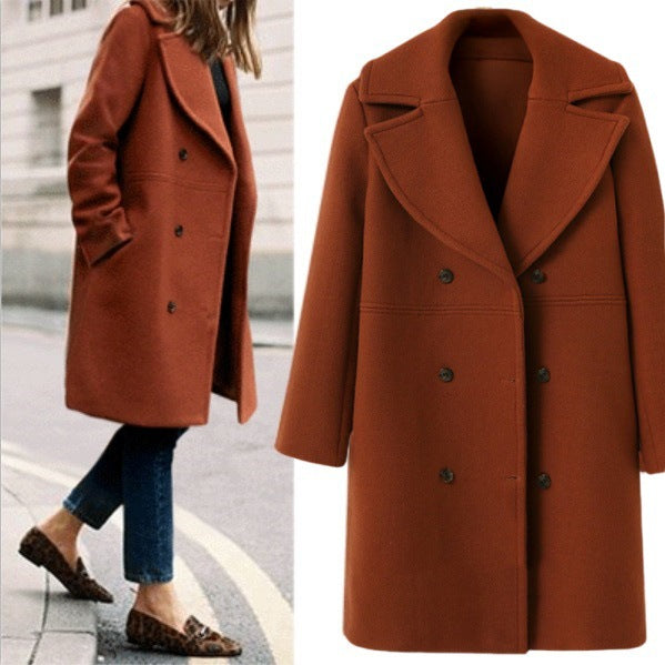 Damen Eleganter Doppelreiher-Wollmantel mit weitem Kragen und praktischen Taschen Stalluxe