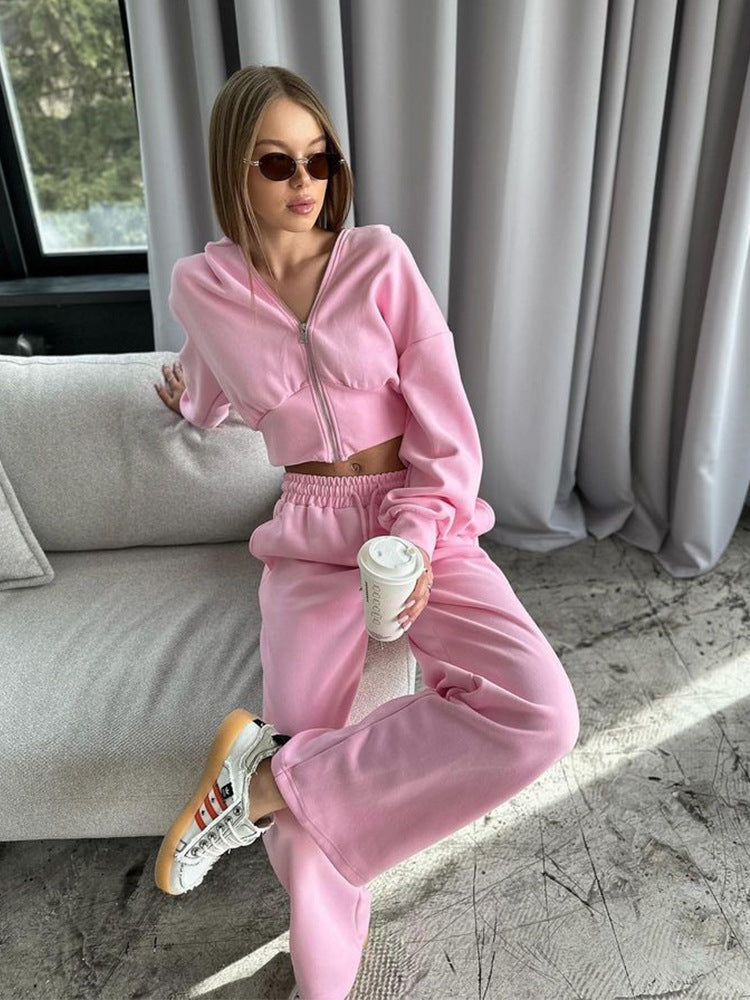 Damen Lässiger Jogginganzug mit cropped Hoodie und weitem Schnitt Stalluxe