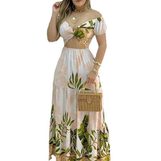 Damen Maxikleid mit floralem Cut-Out Design und Puffärmeln Stalluxe