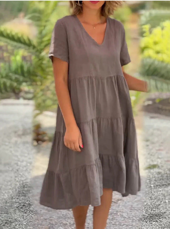 Damen V-Ausschnitt Volantkleid aus leichter Baumwolle Stalluxe