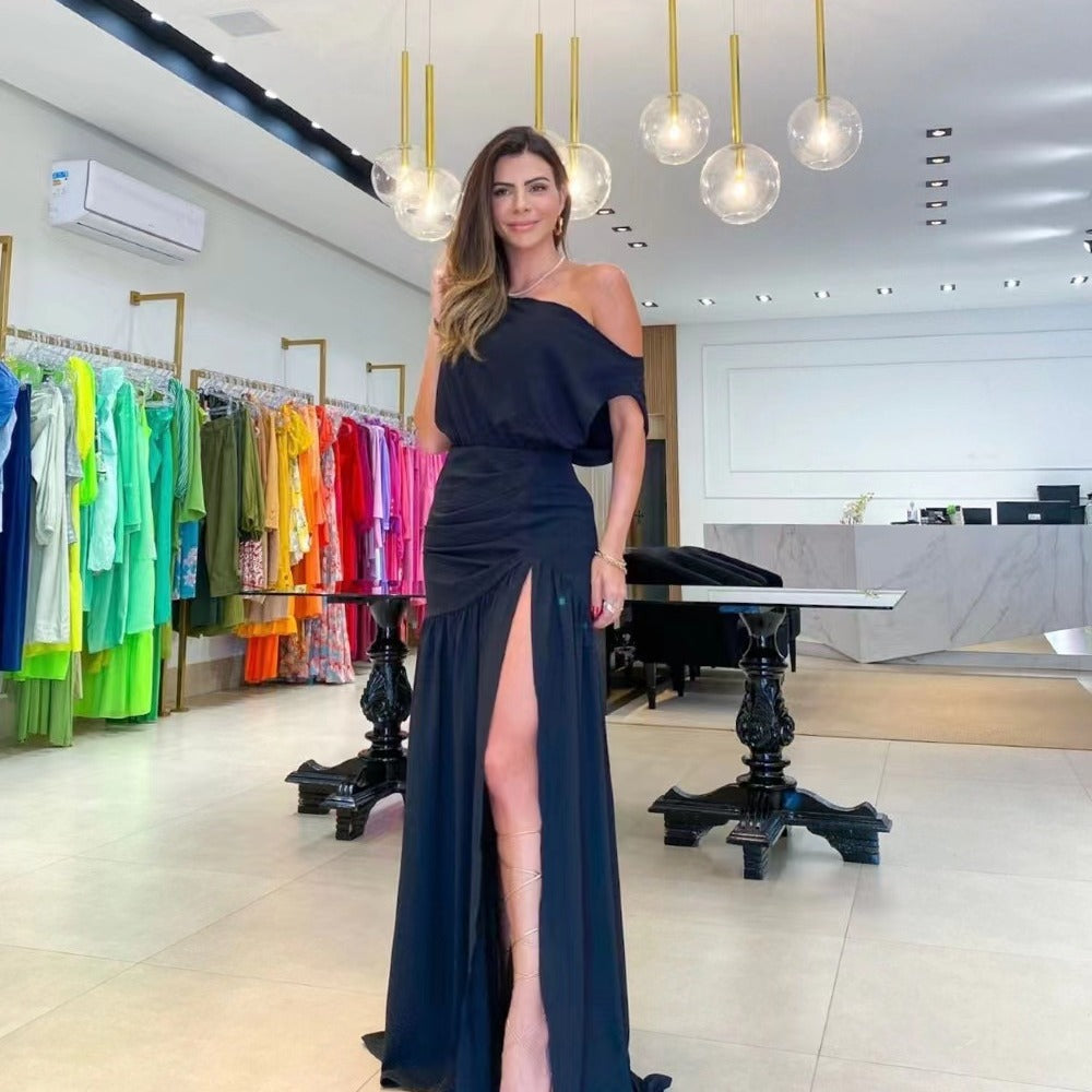 Damen Off-Shoulder Maxikleid mit seitlichem Schlitz und fließendem Stoff Stalluxe