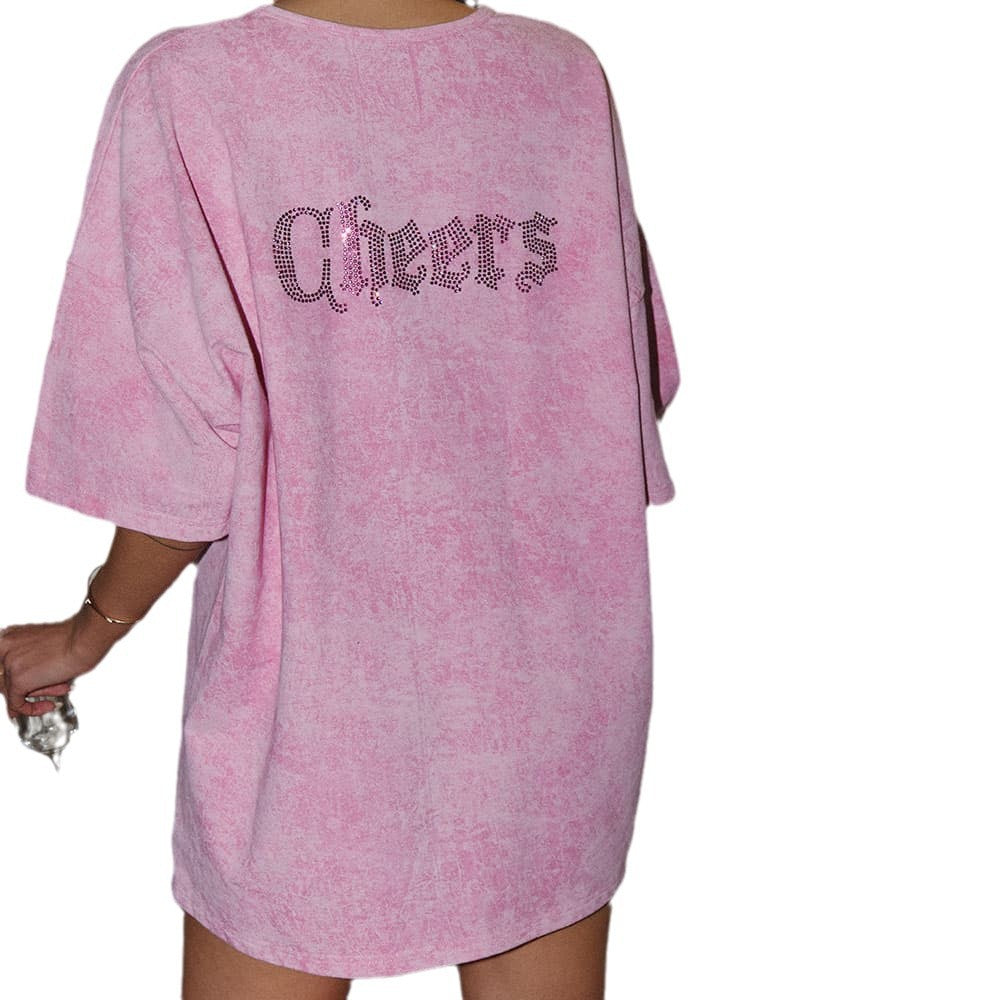 Damen Oversized T-Shirt mit strassverziertem Schriftzug Stalluxe