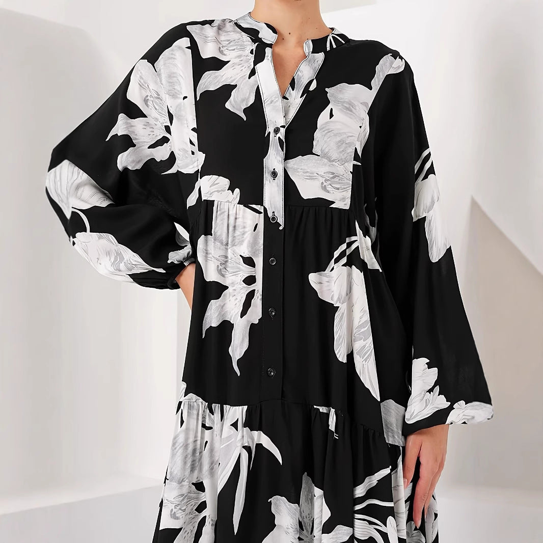 Damen Maxikleid mit floralem Print und elegantem Knopfdesign Stalluxe