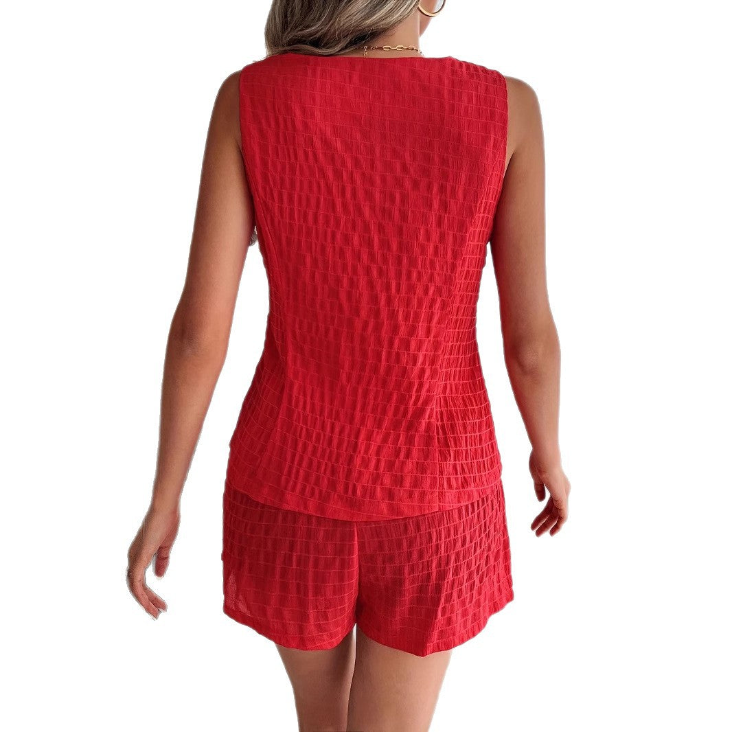 Damen Zweiteiliges Set mit strukturiertem Oberteil und elastischen Shorts Stalluxe