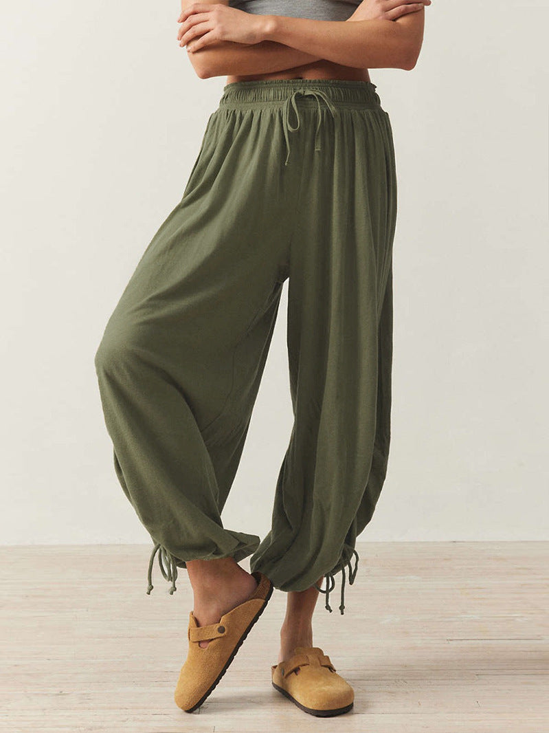 Damen lässige Palazzo-Hose mit elastischem Bund und verstellbaren Knöchelbändern Stalluxe