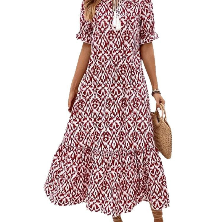 Damen Maxikleid mit modernem Boho-Design und lässigem V-Ausschnitt Stalluxe
