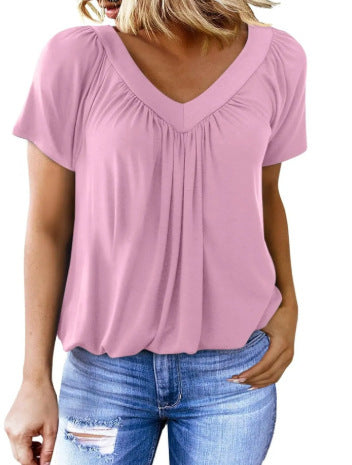 Women's Pleated V-Neck Casual Top Stalluxe